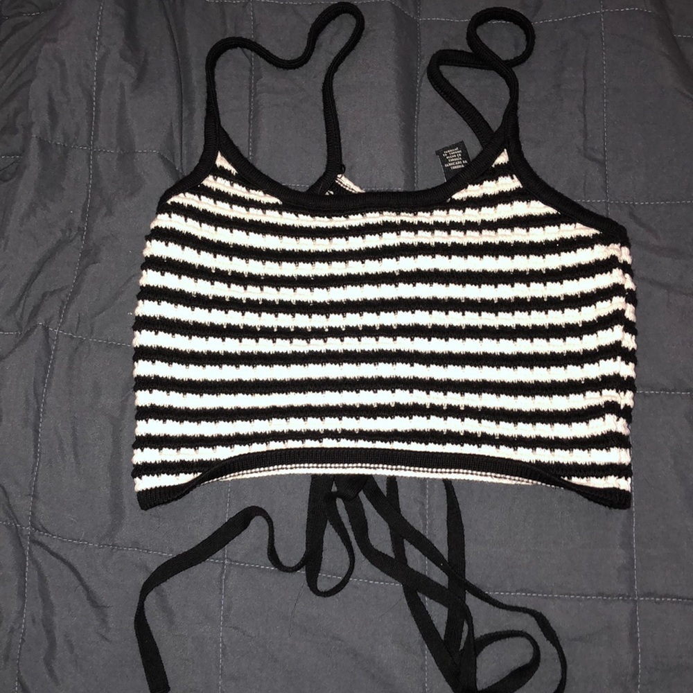 [FOREVER 21] Striped Crop Top With Tie Up Back